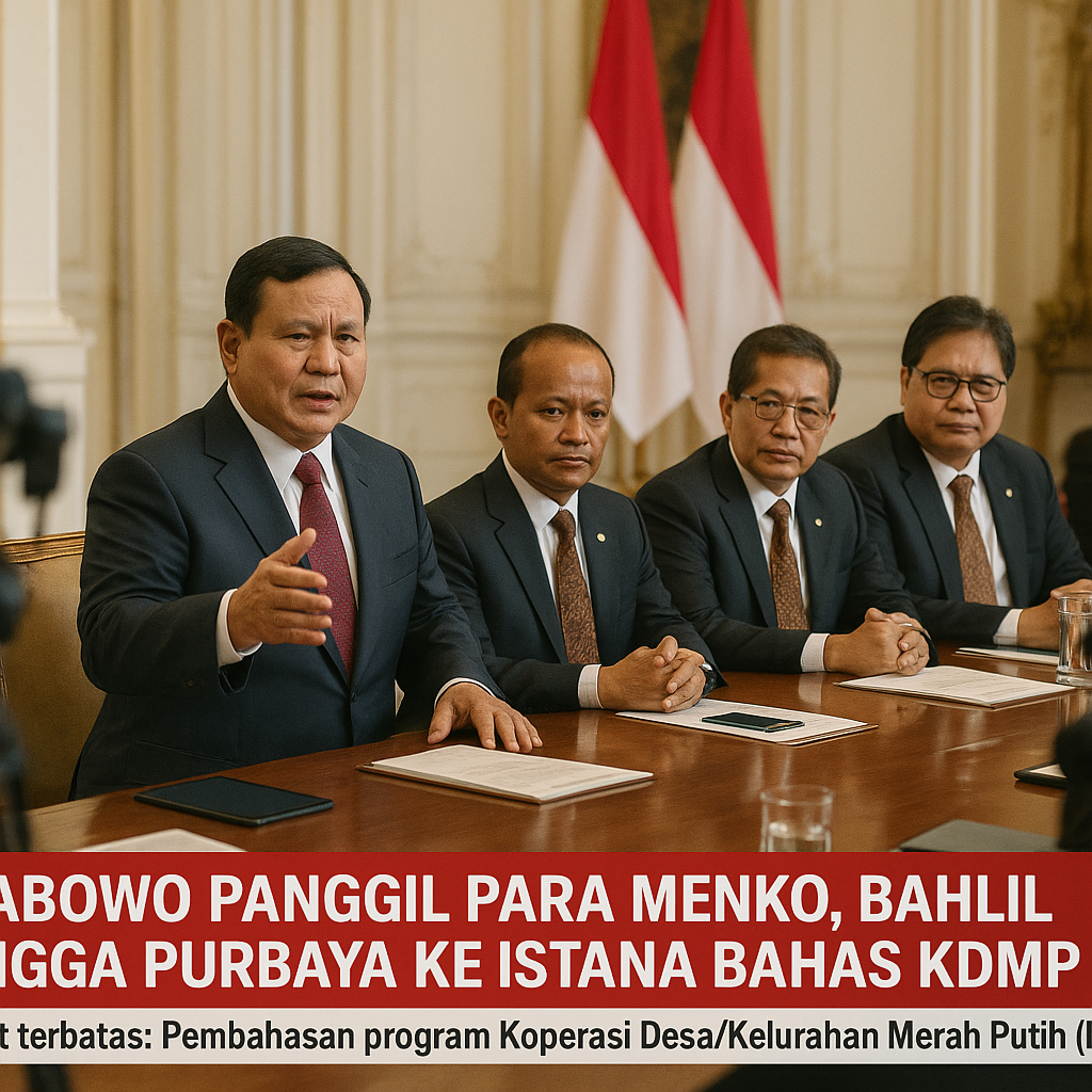 Prabowo Panggil Para Menko, Bahlil hingga Purbaya ke Istana Bahas KDMP