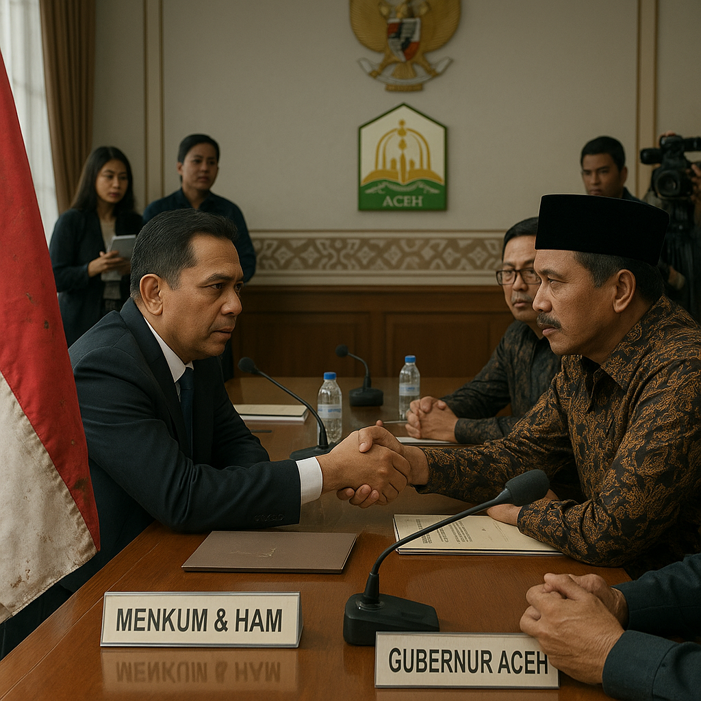 Menkum Temui Gubernur Aceh soal Ricuh hingga Rusak Bendera Merah Putih
