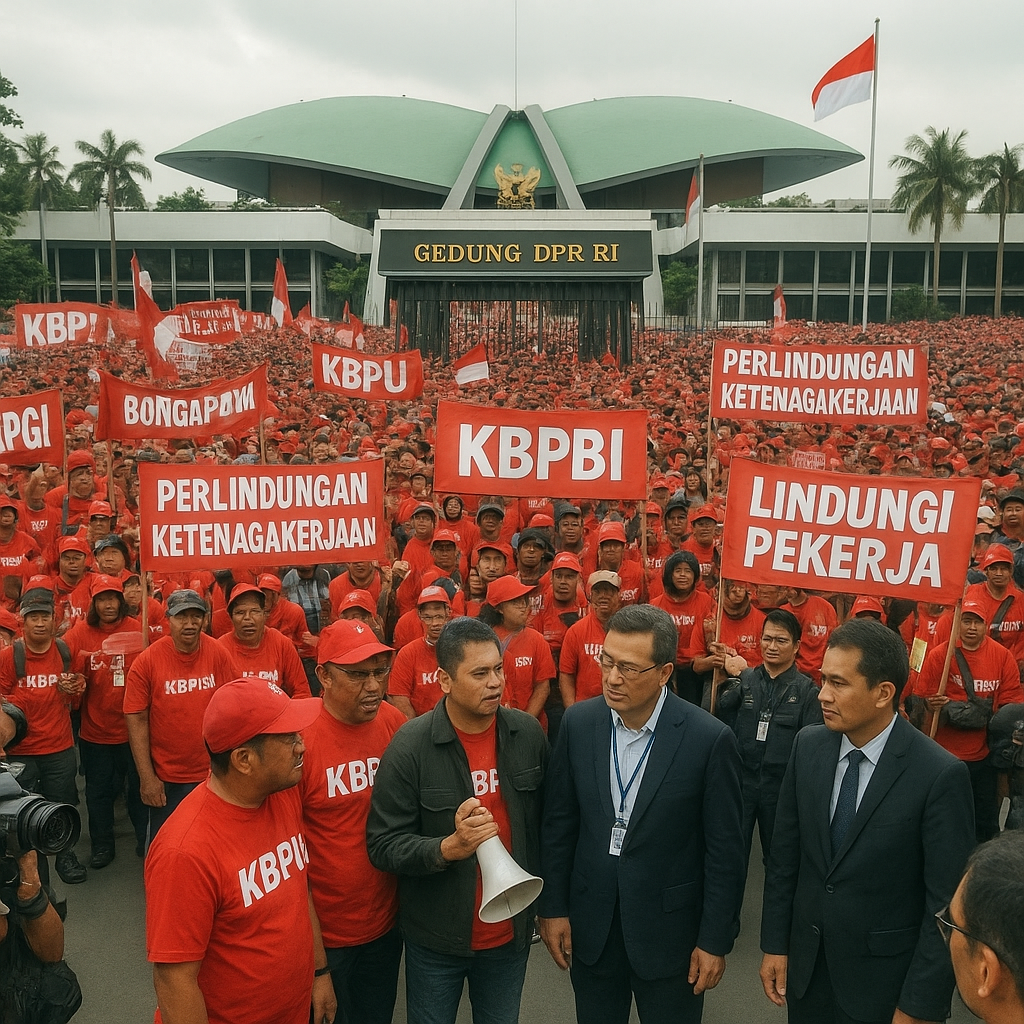 Aksi Buruh Kawal RUU Perlindungan Ketenagakerjaan di DPR