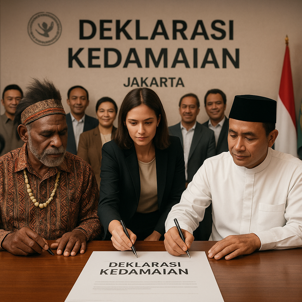 Pemuka Adat dan Tokoh Agama dari Papua dan Kalimantan Menandatangani Deklarasi Kedamaian di Jakarta