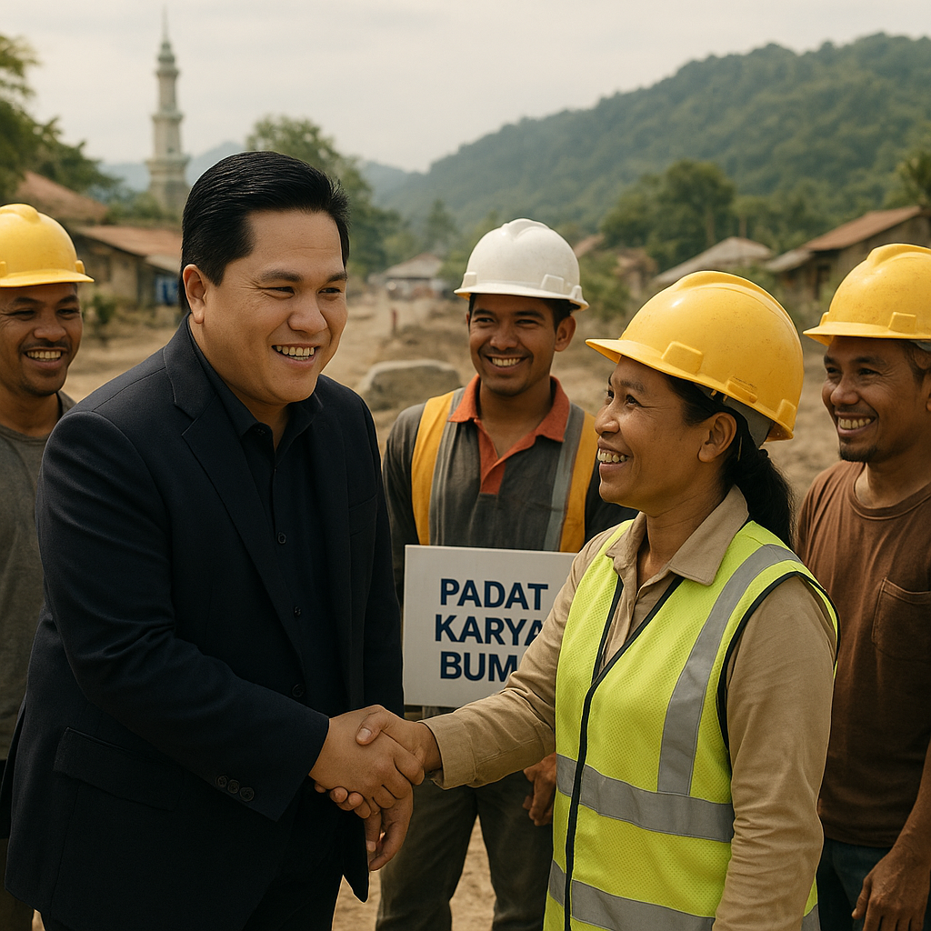 Menteri BUMN Erick Thohir Tinjau Proyek Padat Karya untuk Serap Tenaga Kerja di Daerah Konflik